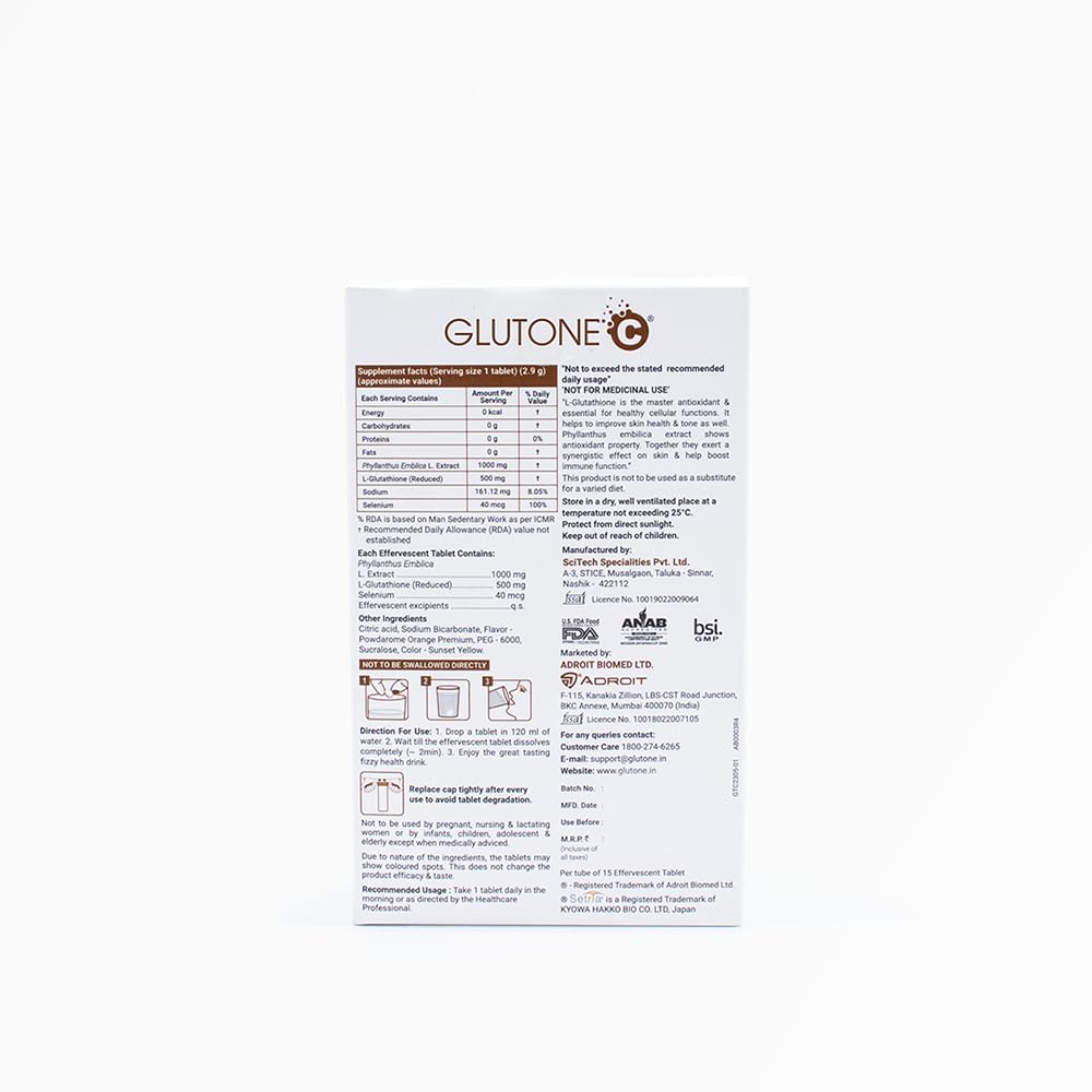 Glutone C Effervescent Tablets | Pack of 15 Tablets