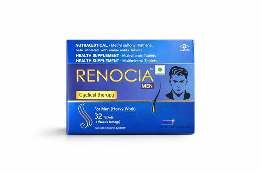 Renocia Men Cyclical Therapy Tablets for Hair Health & Nutritional Support – Nutraceutical Formula with MSM, Beta Sitosterol, Amino Acids, Multivitamins & Multiminerals – 32 Tablets (4 Weeks Dosage) (For Men) - Skiynse Dermatologique