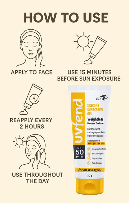 Uvfend Silicone Sunscreen Gel SPF 50 PA+++ | 50g