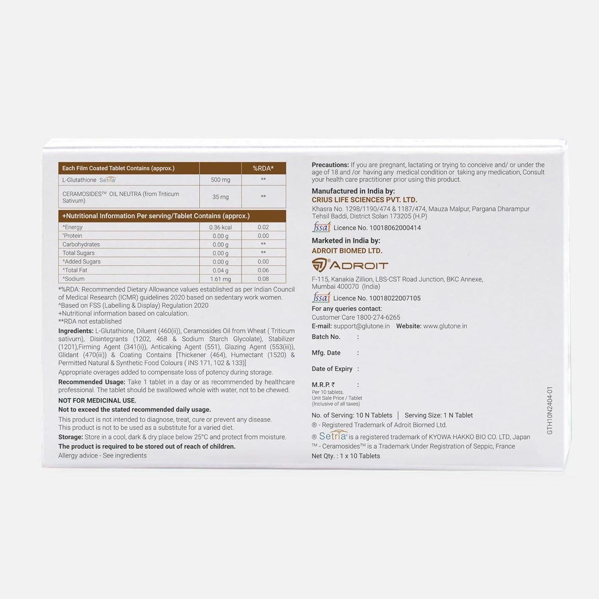 Glutone-Hydra | Pack of 10 Tablets