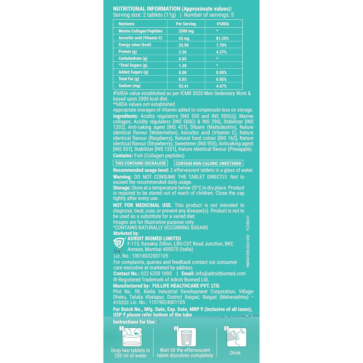 Fortisil C- High Performance Marine Collagen Effervescent Tablets | 10 Tablets