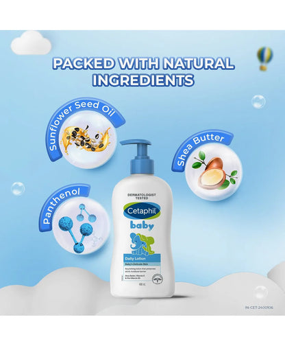 Cetaphil Baby Daily Lotion, Suitable for baby’s delicate skin, Shea Butter and Vit E, Dermatologist Tested and Pediatrician Recommended, 400 ml