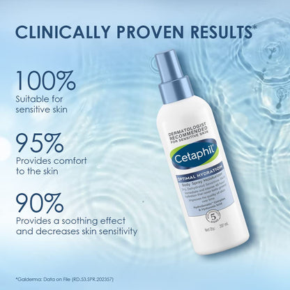 Cetaphil Optimal Hydration Body Spray Moisturizer, 207ml | Lightweight moisturizer & non-greasy | Hyaluronic Acid, Sunflower Oil, Blue Daisy extract