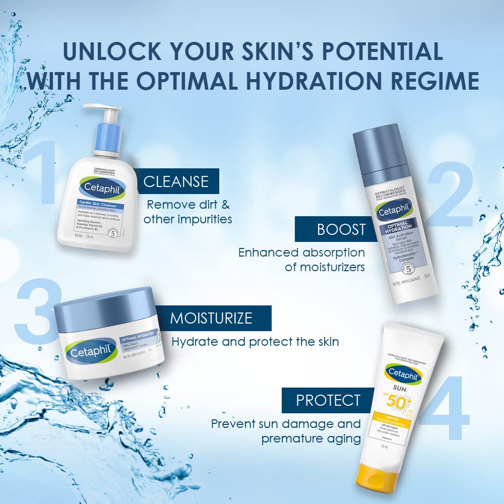 Cetaphil Optimal Hydration Daily Cream, 50g | Lightweight Moisturizer & Fast Absorption | Hyaluronic Acid, Blue Daisy Extract, Niacinamide