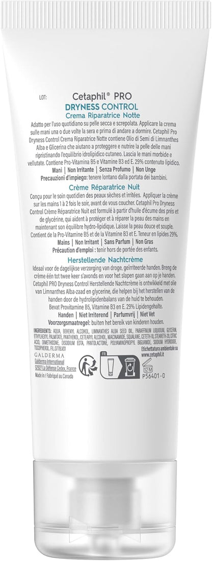 Cetaphil Pro Dryness Control Night Repair Hand Cream, Protection & Hydration for Dry, Cracked Skin, Fragrance Free, 50 ml