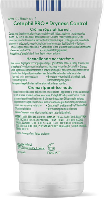 Cetaphil Pro Dryness Control Night Repair Hand Cream, Protection & Hydration for Dry, Cracked Skin, Fragrance Free, 50 ml