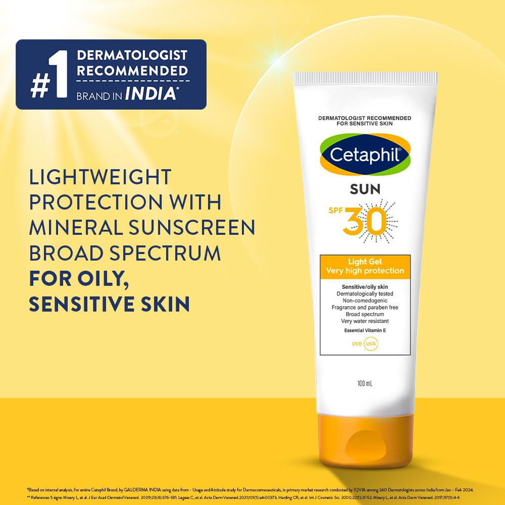 Cetaphil Sun SPF 30 Sunscreen Gel, Hydrate & Nourish With Chemical Free Sun Protection, 100 ml