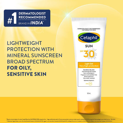 Cetaphil Sun SPF 30 Sunscreen Gel, Hydrate & Nourish With Chemical Free Sun Protection, 100 ml