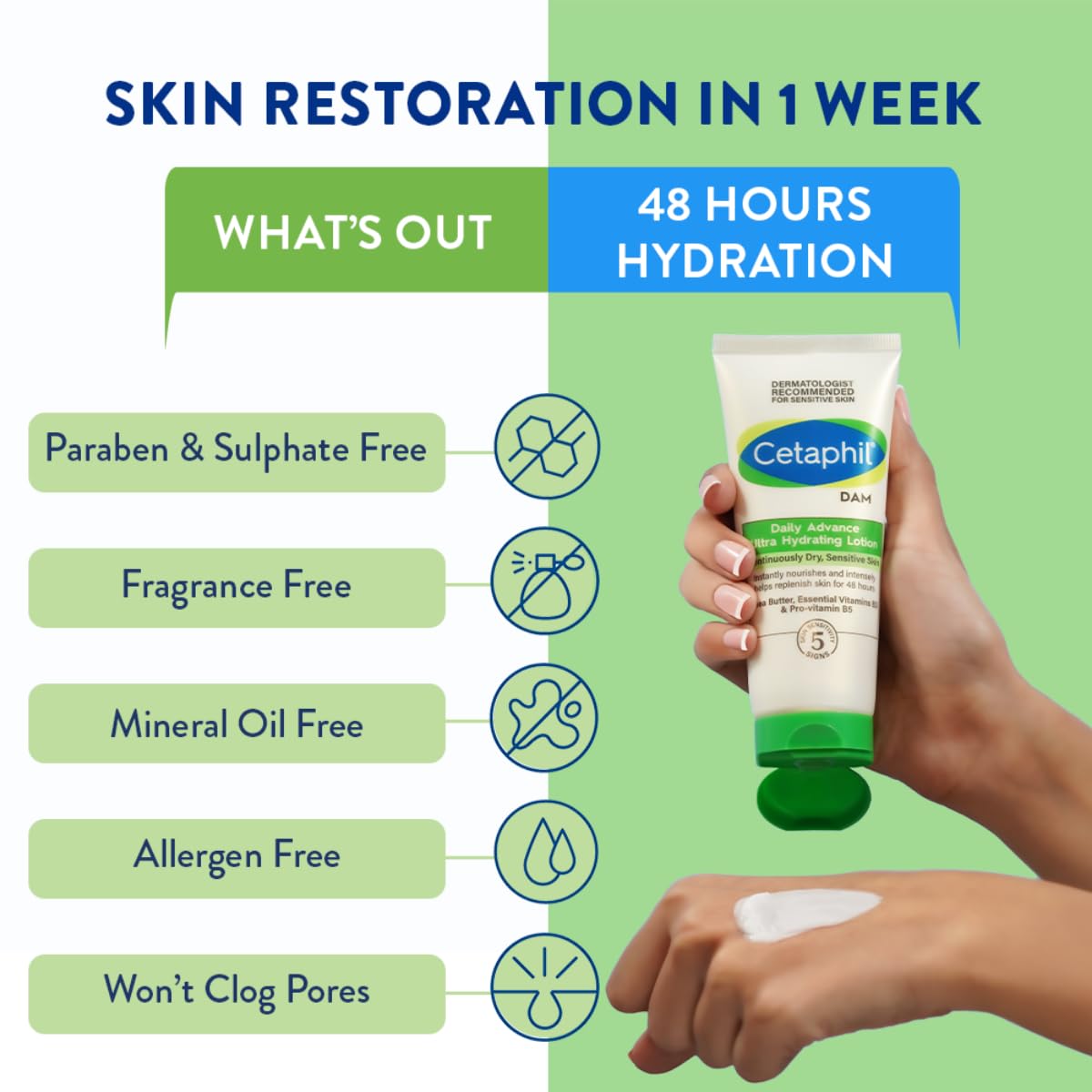 Cetaphil DAM Daily Advance Ultra Hydrating Lotion for Dry, Sensitive Skin| Moisturiser with Shea Butter| Non-Greasy, Fragrance-Free